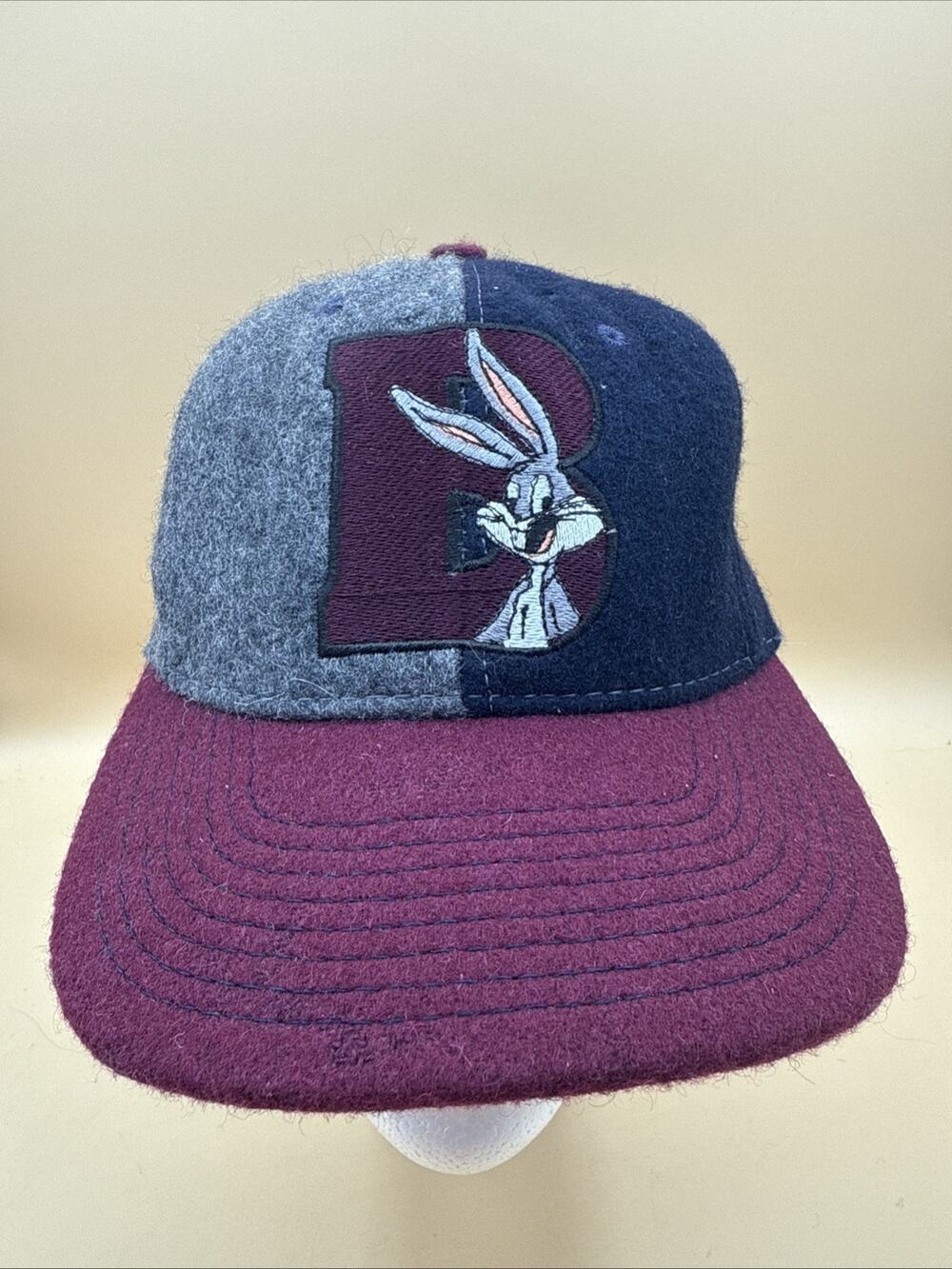 Vtg 1991 Bugs Bunny Embroider Baseball Cap Snapback Color Block Felt USA Made